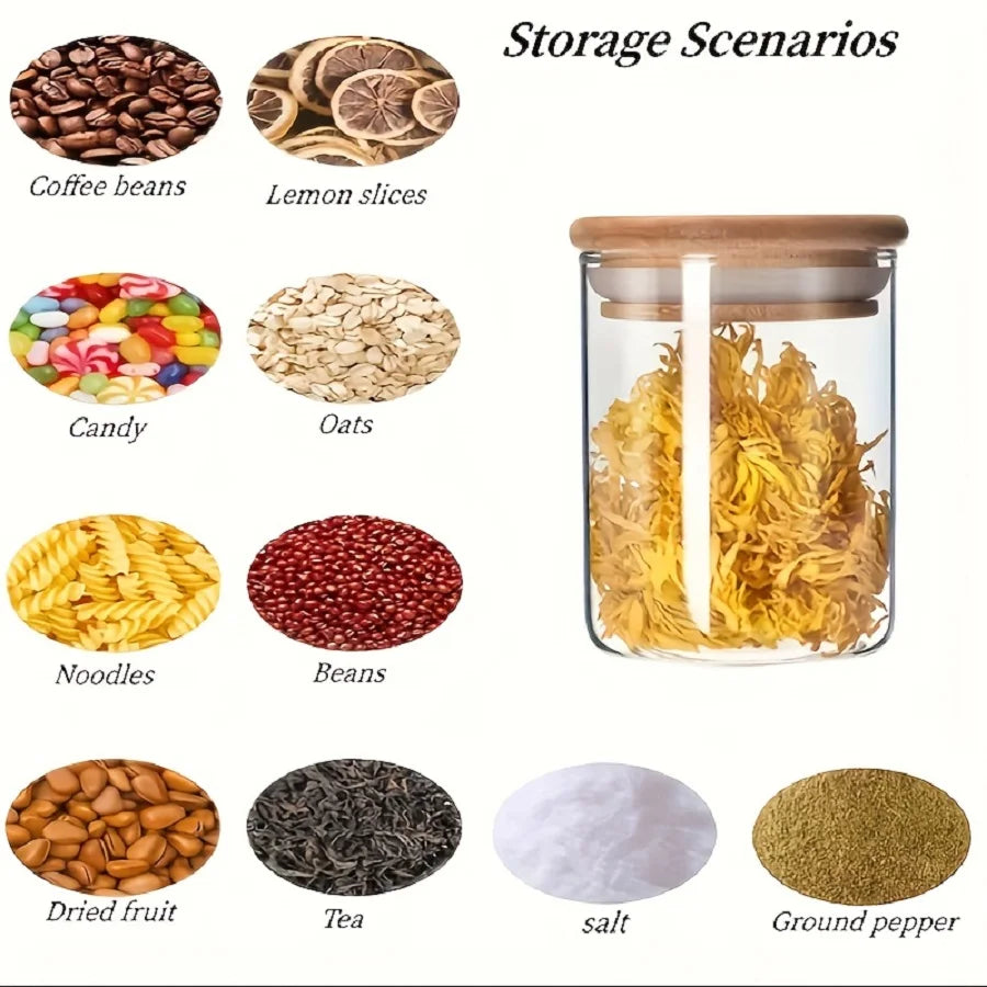 12pcs/set Airtight Glass Storage Jar with Bamboo Lid for Tea,Coffee,Sugar Portable and Transparent Container for Home Kitchen