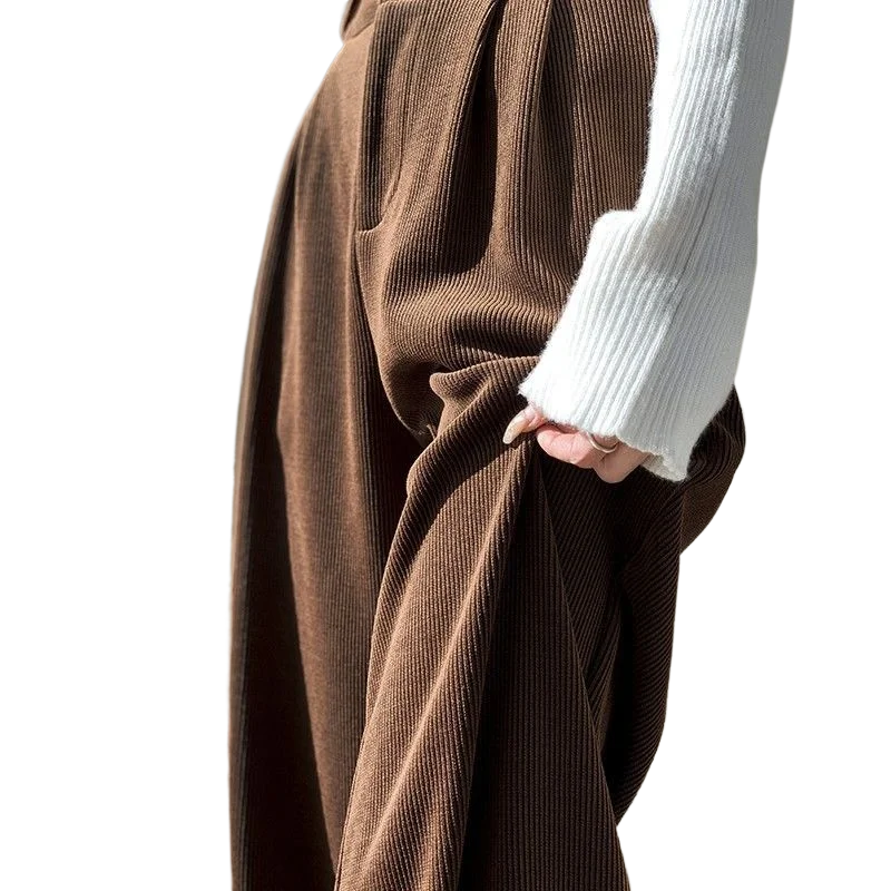 Ins Trendy Women Korean High Street Wide Leg Trouser Autumn/winter Thick Warm Women's Pant Fashion Corduroy Loose Button Trouser
