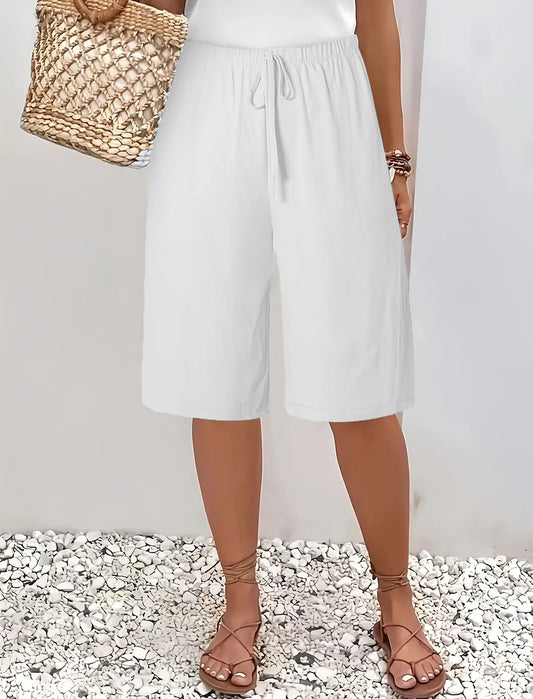 Cross border European and American women's clothing Amazon women's casual fashion solid color five quarter pants mid pants