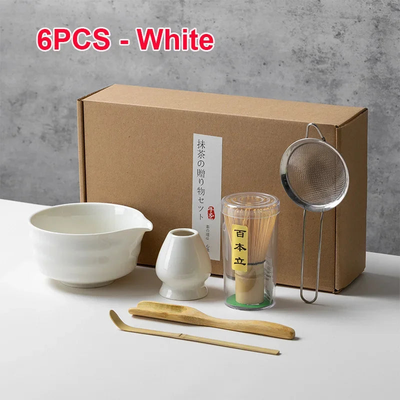 4/5/6PCS Matcha Set Bamboo Whisk Teaspoon Ceramic Bowl Tranditional Tea Sets Home Tea-making Tools Accessories Birthday Gifts