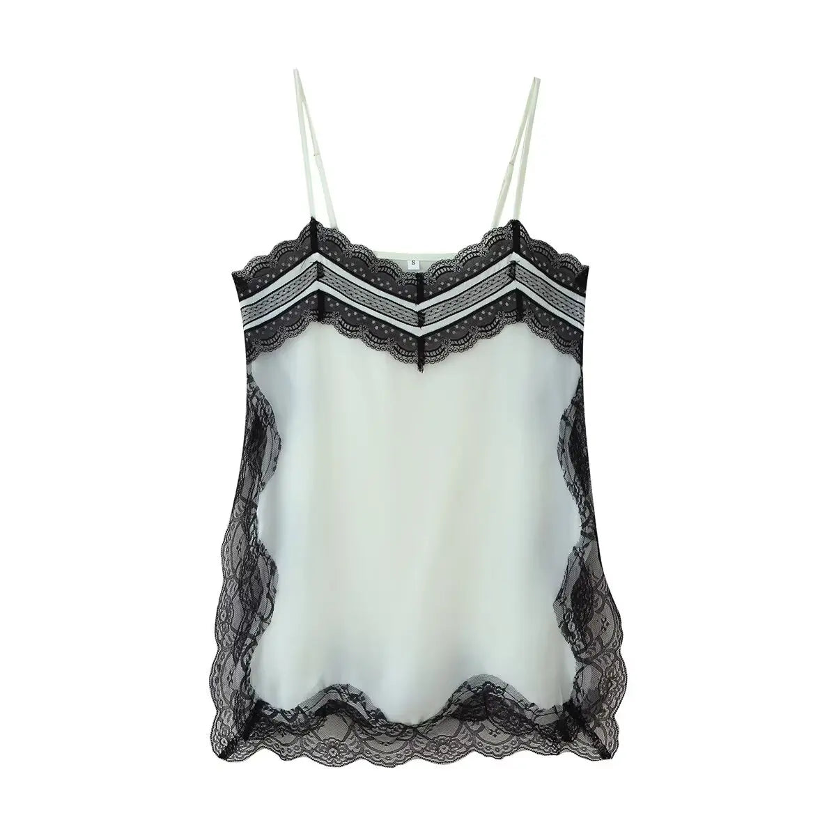 HH Female 2025 Summer Fashion V-neck Lace Spliced Split Sling Top Women Chic Sexy Backless Party Style Casual Camisole Top