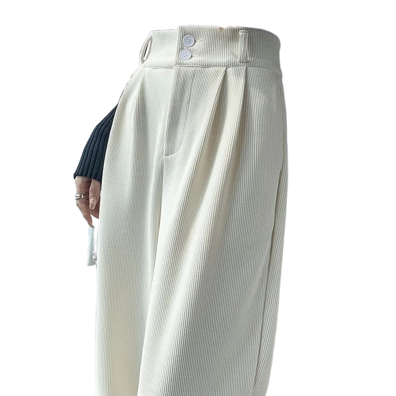 Ins Trendy Women Korean High Street Wide Leg Trouser Autumn/winter Thick Warm Women's Pant Fashion Corduroy Loose Button Trouser