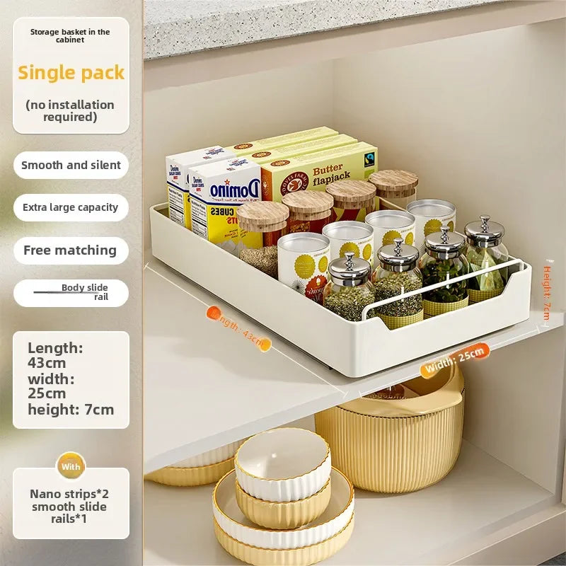 Cabinet pull-out basket pull-out kitchen storage rack under sink deep cabinet dish drawer storage box tray spice box storage rac