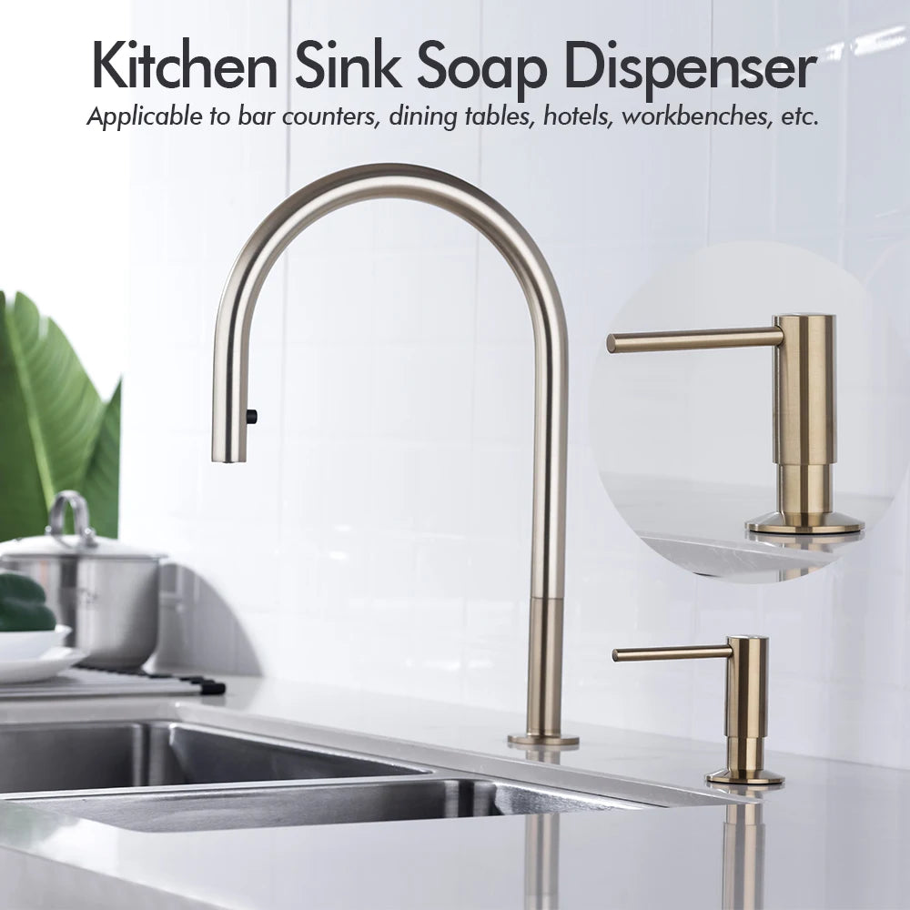 Kitchen Sink Soap Dispenser Extension Tube Kit Stainless Steel Press Head Soap Liquid Deck Mounted Rubber Hose Connect Bottle