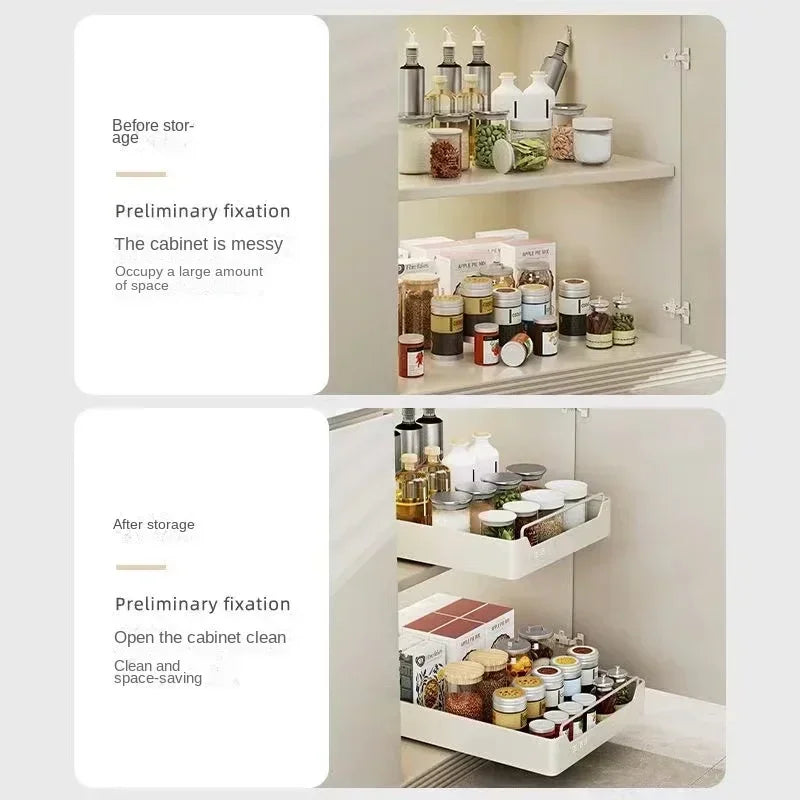 Cabinet pull-out basket pull-out kitchen storage rack under sink deep cabinet dish drawer storage box tray spice box storage rac
