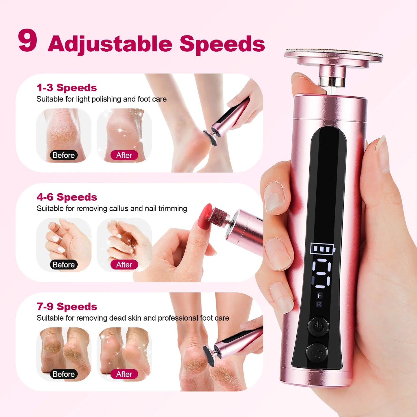 Electric Foot File Cuticle Callus Remover Machine Foot Dead Skin Electric Eliminator Pedicure Tools Heel Care Foot Grinder