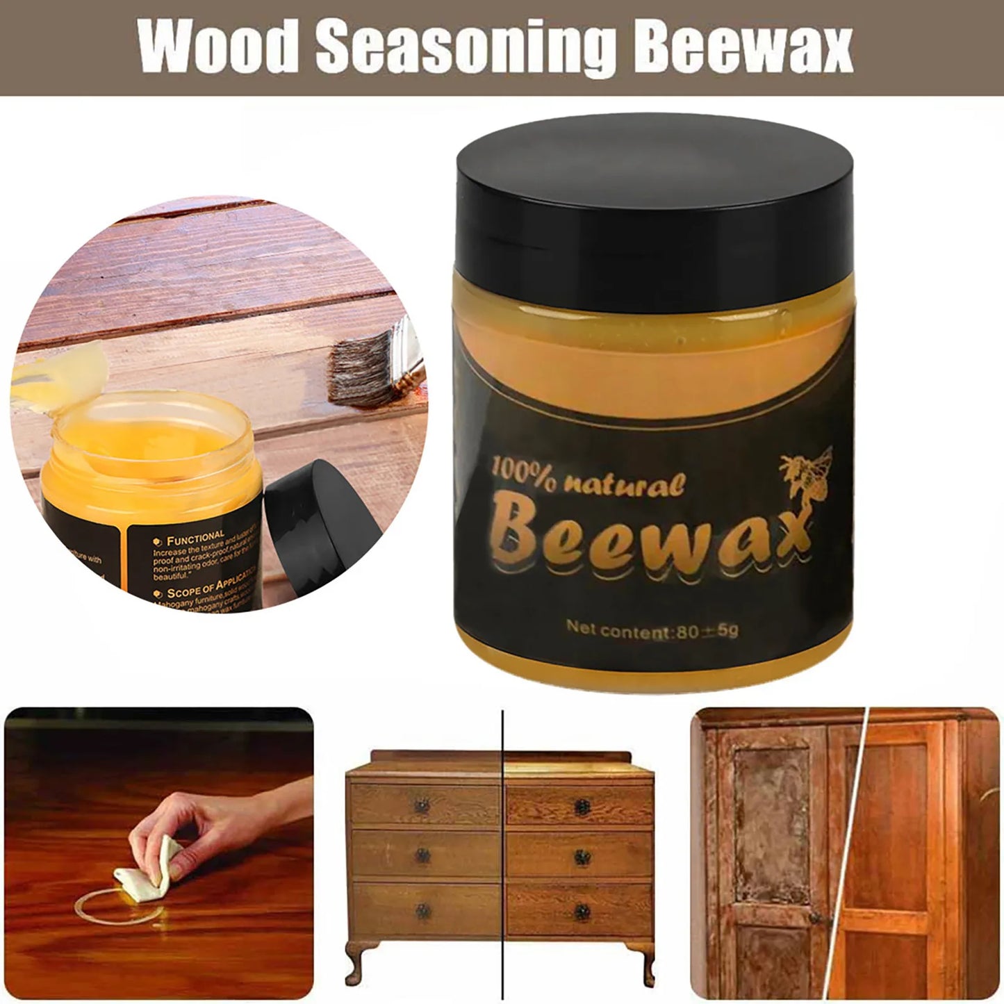 Wood Seasoning Beewax Organic Natural Pure Wax Furniture Care Maintenance Wax Wood Cleaning Polished Complete Solution Cleaning