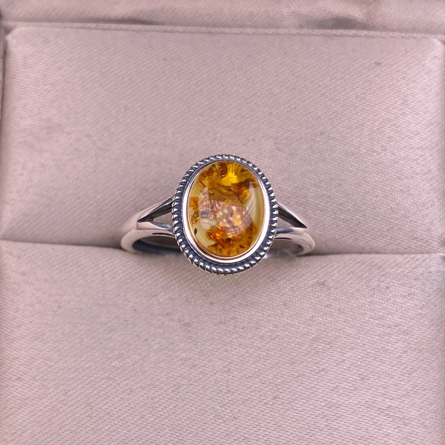 925 Silver Amber Man Ring Natural Amber Jewelry, Organic Gemstone with Inclusions, Handmade Vintage Resin Fossil Ring for Women
