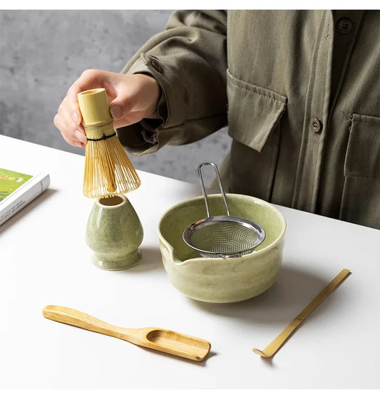 4/5/6PCS Matcha Set Bamboo Whisk Teaspoon Ceramic Bowl Tranditional Tea Sets Home Tea-making Tools Accessories Birthday Gifts