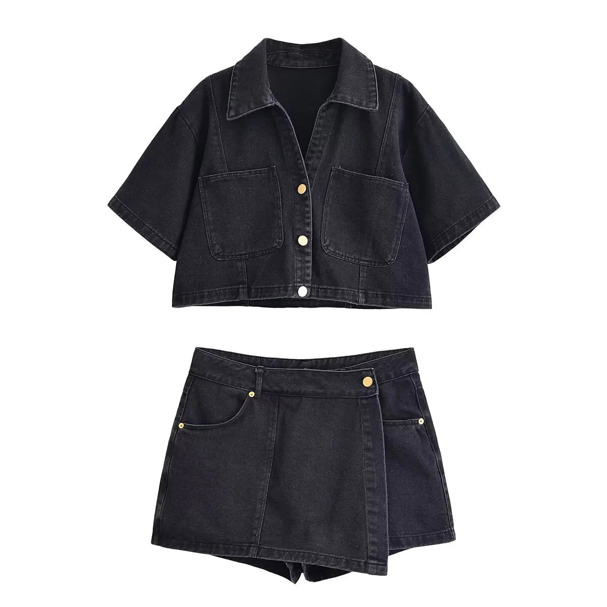 Nlzgmsj Summer Women's Casual Sets Fashion Mini Skirt Shorts Sets Denim Short Shirt Top Sets For Women Street Women Outfit