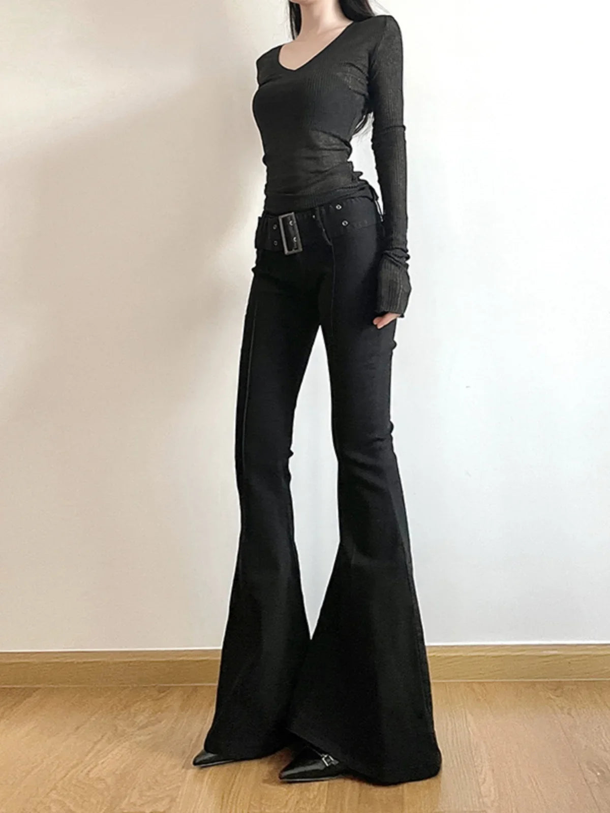 Women's Black Flare Pants Y2k Retro Emo 2000s Streetwear Fashion Trousers Harajuku Wide Yoga Pants 90s Aesthetic Clothes