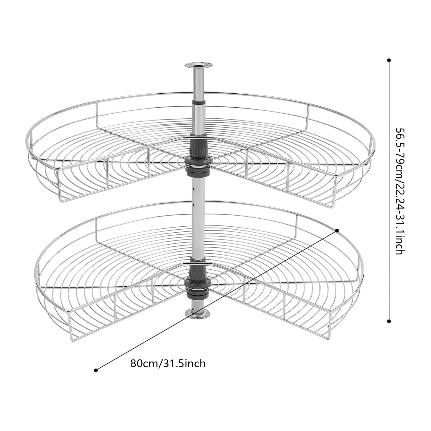 56.5-79cm Rotating Storage Shelves Rack, 2-Tier Removable Basket Shelf Organizer, Rotating Kitchen Shelf