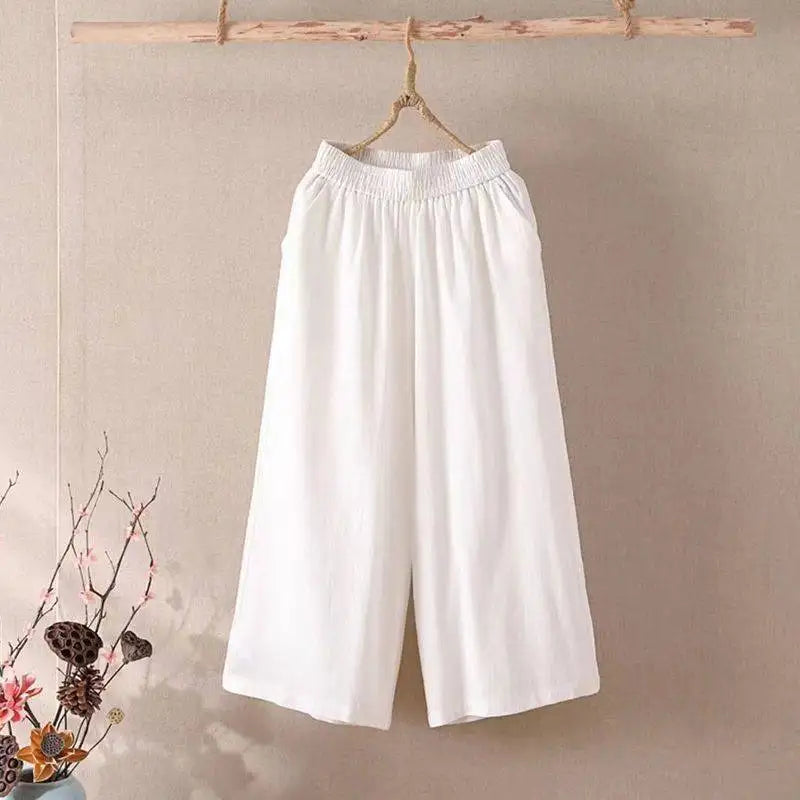 Casual Pants Women Clothing Cotton Linen Sweatpants Women Clothes Joggers Wide Leg Pants Vintage Fashion Capri Summer