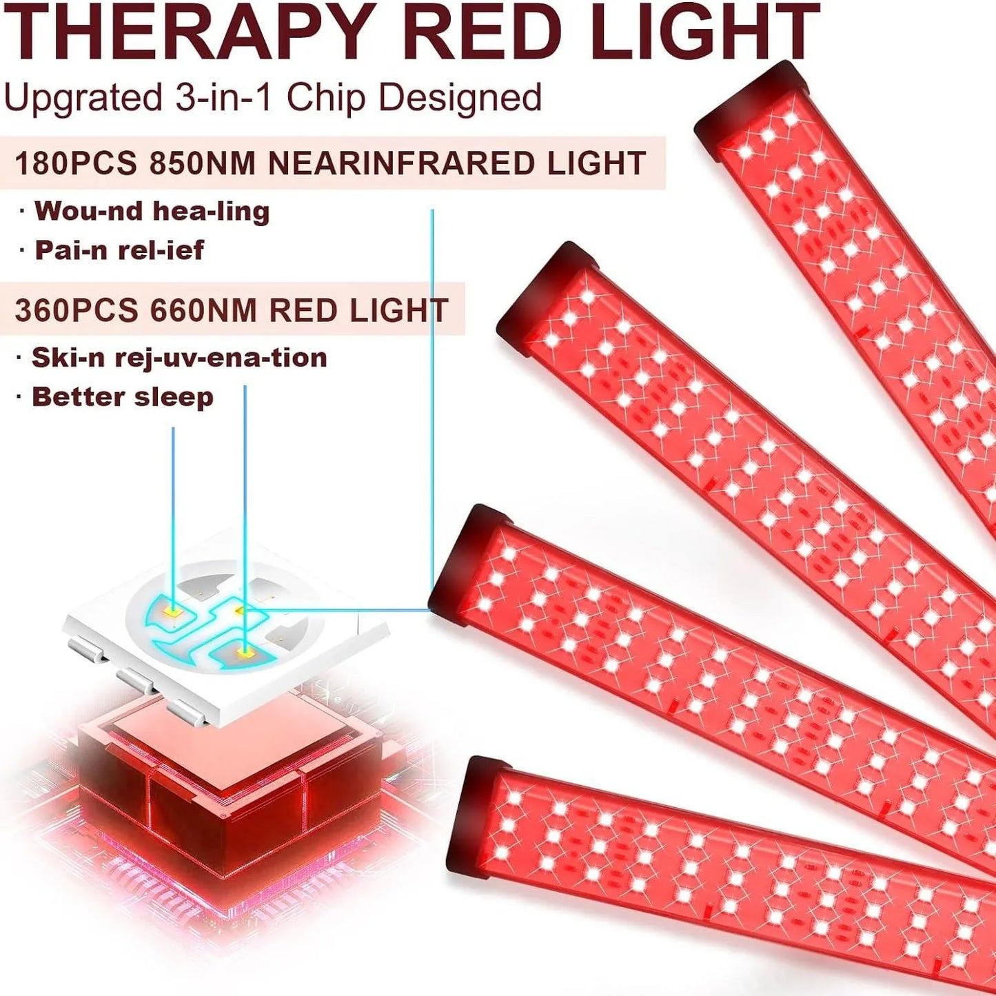 660nm & 850nm Red Light Therapy Lamp with Stand 30W LED Near Infrared Light Device for Relief Muscle Joint Pain Facial Skin Care