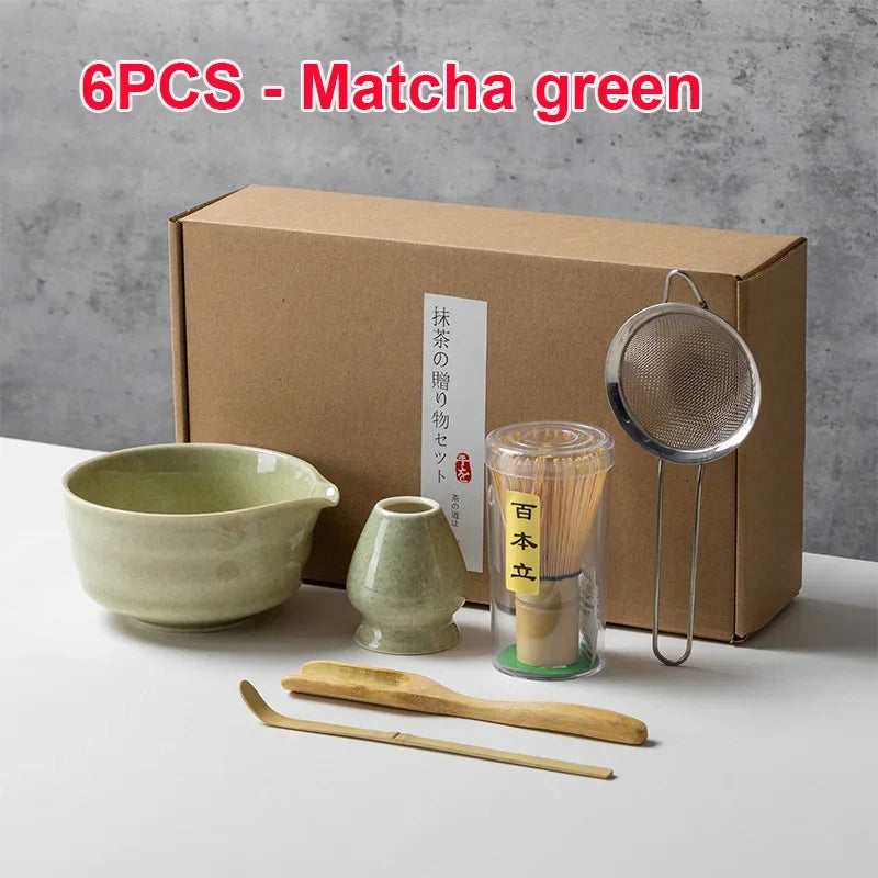 4/5/6PCS Matcha Set Bamboo Whisk Teaspoon Ceramic Bowl Tranditional Tea Sets Home Tea-making Tools Accessories Birthday Gifts