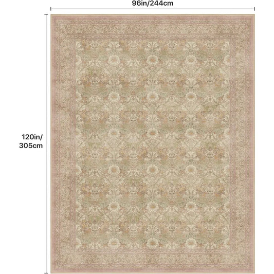 8x10 Washable Floral Area Rug with Non-Slip Underlay for Living Spaces and Bedrooms, Suitable for Home Decor with Low Pile