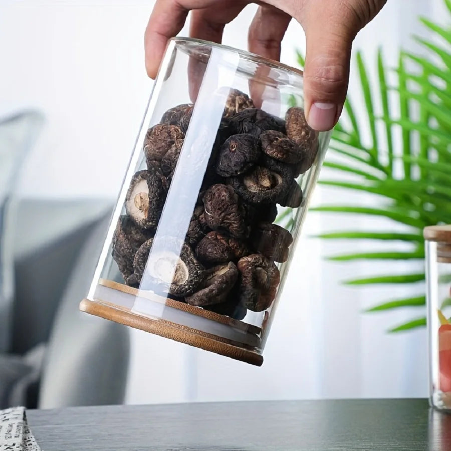 12pcs/set Airtight Glass Storage Jar with Bamboo Lid for Tea,Coffee,Sugar Portable and Transparent Container for Home Kitchen
