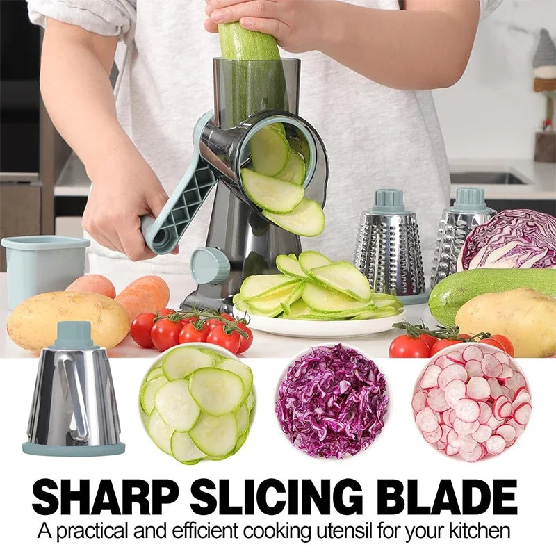 3-in-1 Rotary Cheese/Vegetable Grater & Nut Grinder, Manual Kitchen Slicer with Clear Container for Peanut/Food Prep