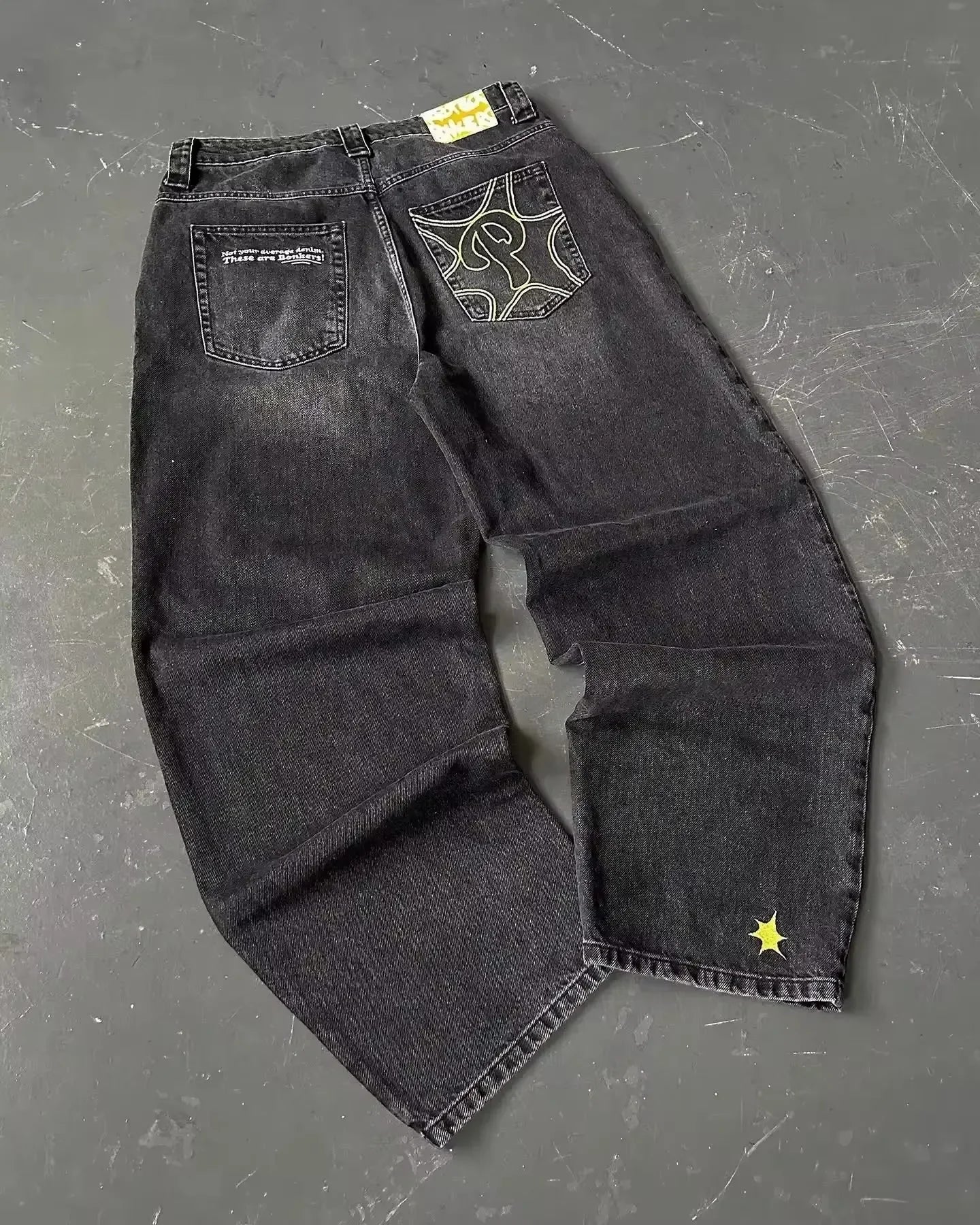 2024 Retro Street Hip Hop Casual Y2k New Women's Harajuku Fashion Embroidery Pattern Denim Trousers Straight Wide leg Pants Men