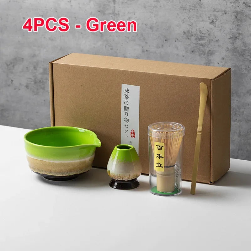 4/5/6PCS Matcha Set Bamboo Whisk Teaspoon Ceramic Bowl Tranditional Tea Sets Home Tea-making Tools Accessories Birthday Gifts