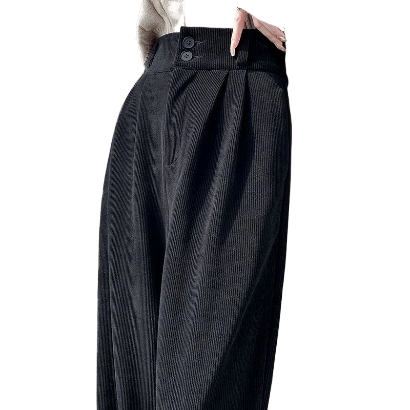 Ins Trendy Women Korean High Street Wide Leg Trouser Autumn/winter Thick Warm Women's Pant Fashion Corduroy Loose Button Trouser