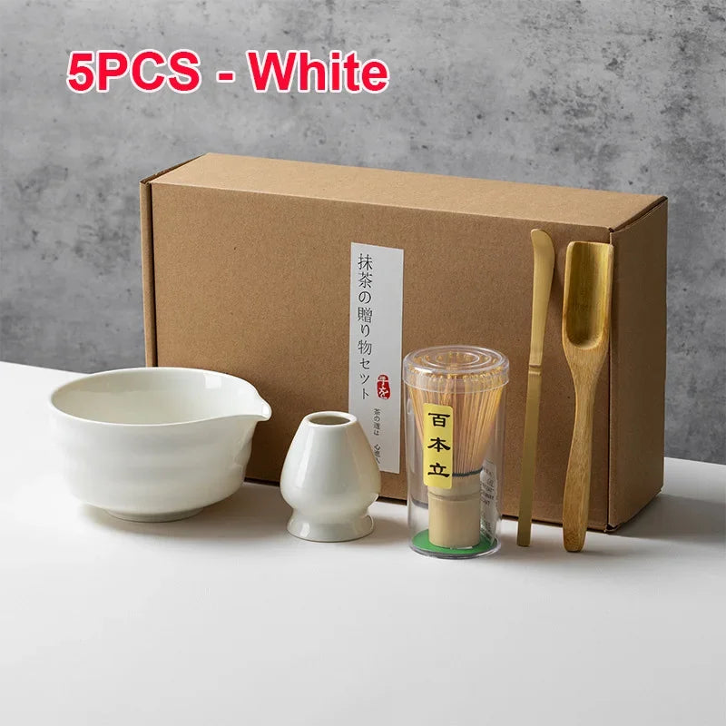 4/5/6PCS Matcha Set Bamboo Whisk Teaspoon Ceramic Bowl Tranditional Tea Sets Home Tea-making Tools Accessories Birthday Gifts