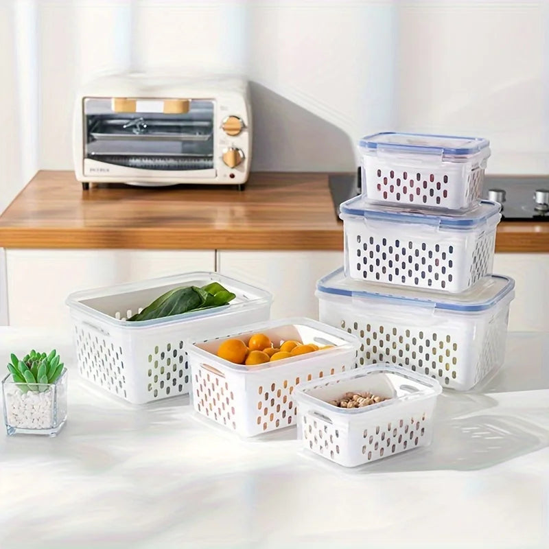 Kitchen Cover Refrigerator Frozen Fresh Food Sealed Fresh-keeping Box Fruit and Vegetable Drain Plastic Storage Box