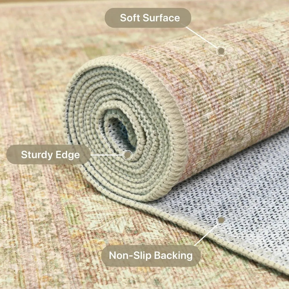 8x10 Washable Floral Area Rug with Non-Slip Underlay for Living Spaces and Bedrooms, Suitable for Home Decor with Low Pile