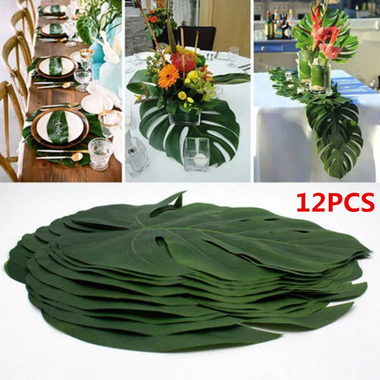 12pcs Tropical Palm Leaves Artifici Leaf Decor Wedding Decoration Green Jungle Plant Leaf Hawaiian Luau Home Party Decoration