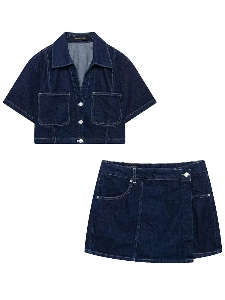 Nlzgmsj  Summer Women's Casual Sets Fashion Mini Skirt Shorts Sets Denim Short Shirt Top Sets For Women Street Women Outfit