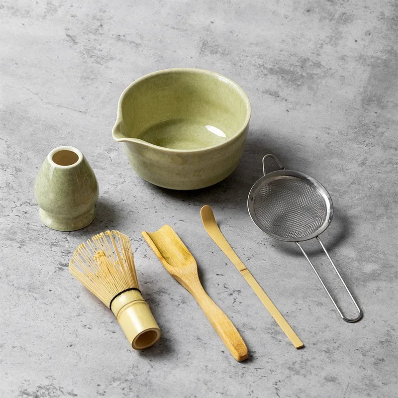 4/5/6PCS Matcha Set Bamboo Whisk Teaspoon Ceramic Bowl Tranditional Tea Sets Home Tea-making Tools Accessories Birthday Gifts