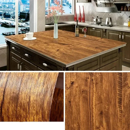 80cm/Wood Grain Vinyl Wallpaper Roll Waterproof Home Desktop Cabinet Door Furniture Renovation Stickers Peel Home Decorations