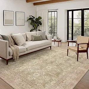 8x10 Washable Floral Area Rug with Non-Slip Underlay for Living Spaces and Bedrooms, Suitable for Home Decor with Low Pile