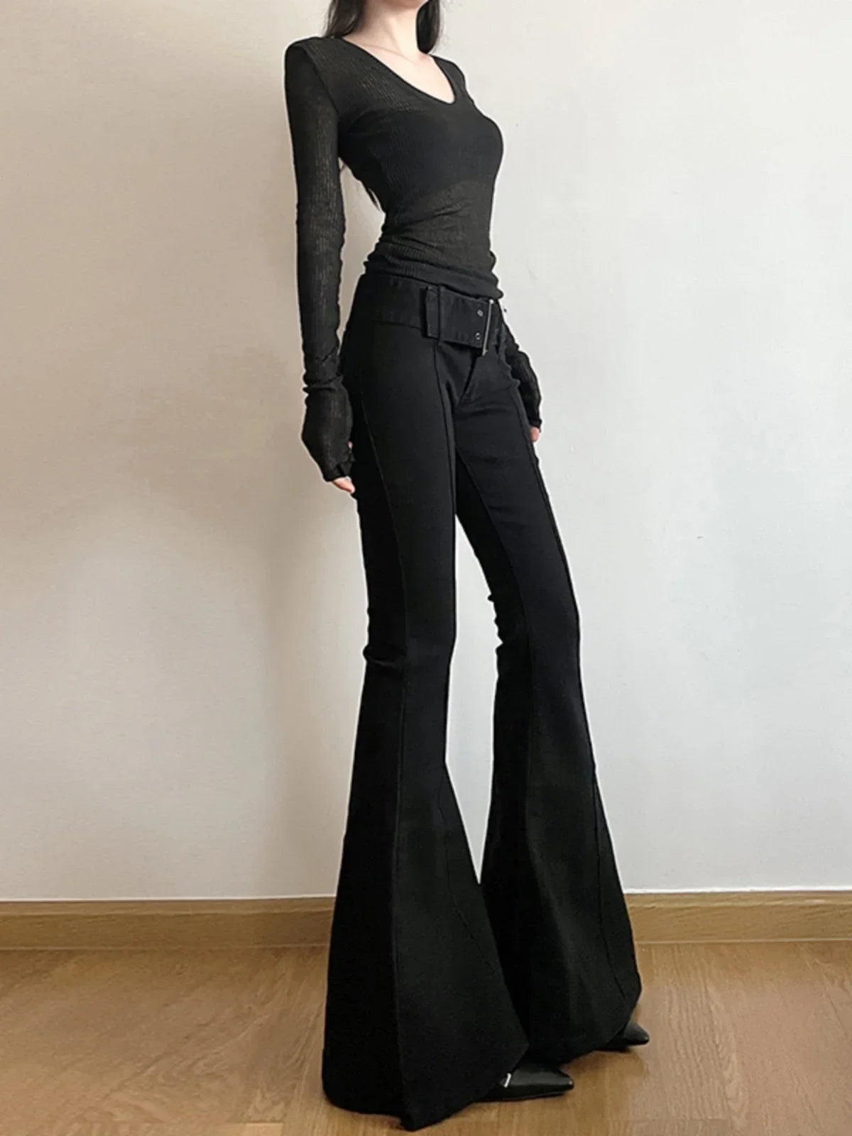 Women's Black Flare Pants Y2k Retro Emo 2000s Streetwear Fashion Trousers Harajuku Wide Yoga Pants 90s Aesthetic Clothes