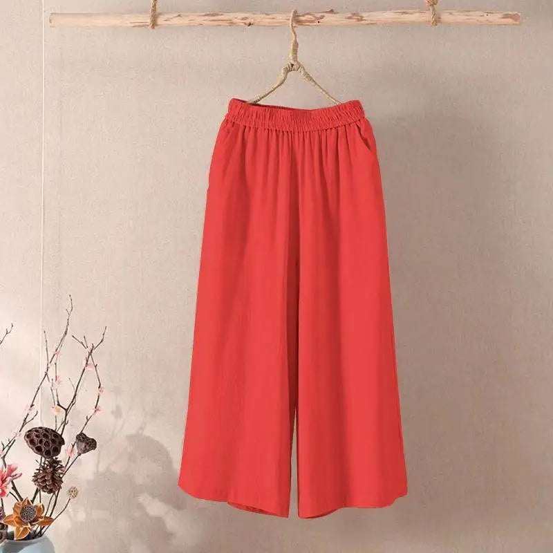 Casual Pants Women Clothing Cotton Linen Sweatpants Women Clothes Joggers Wide Leg Pants Vintage Fashion Capri Summer