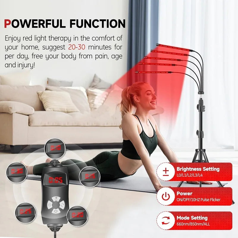 660nm & 850nm Red Light Therapy Lamp with Stand 30W LED Near Infrared Light Device for Relief Muscle Joint Pain Facial Skin Care