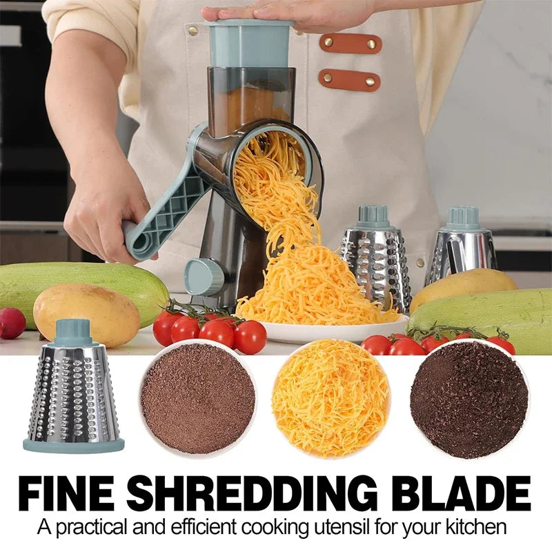 3-in-1 Rotary Cheese/Vegetable Grater & Nut Grinder, Manual Kitchen Slicer with Clear Container for Peanut/Food Prep