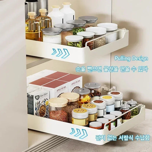 Cabinet pull-out basket pull-out kitchen storage rack under sink deep cabinet dish drawer storage box tray spice box storage rac