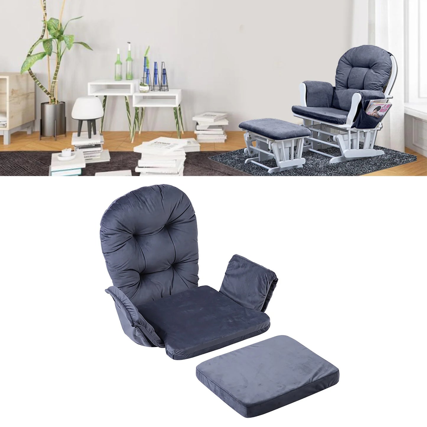 Chair Cushion Set for Home Office Gray Soft Velvet Cotton Rocking Chair Cushion Waist Support Warm Cover Stool Cushion Set