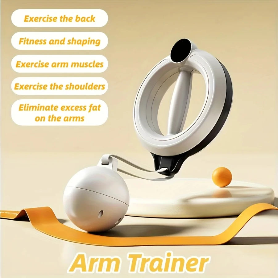 White 360 ° Rotary Handheld Fitness Machine - Portable Arm and Full Body Workout for Home Gym, Yoga, Pilates, Reduce Fat Burning