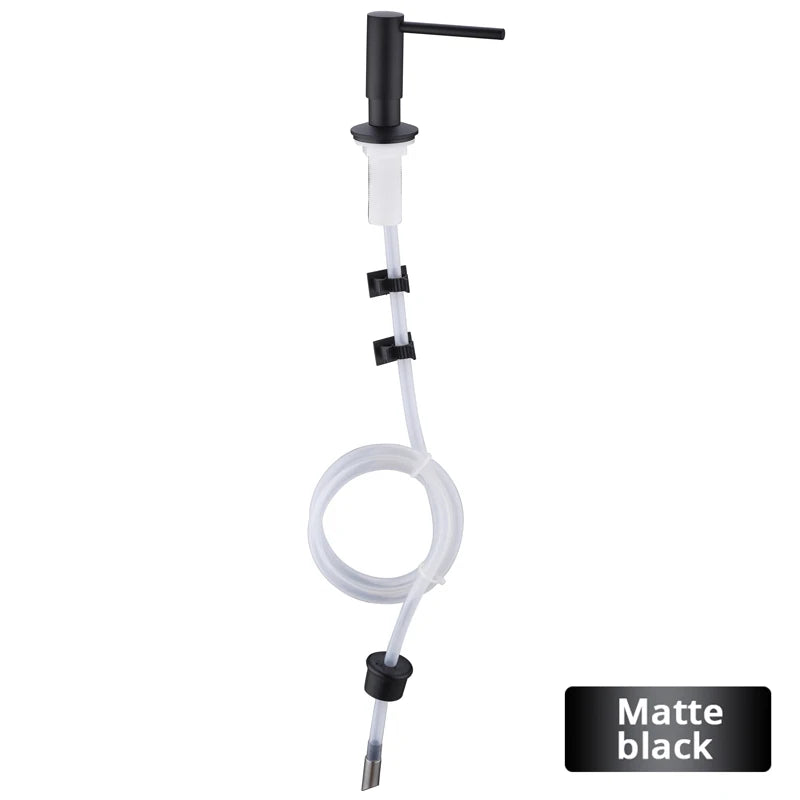 Kitchen Sink Soap Dispenser Extension Tube Kit  Stainless Steel Press Head Soap Liquid Deck Mounted Rubber Hose Connect Bottle