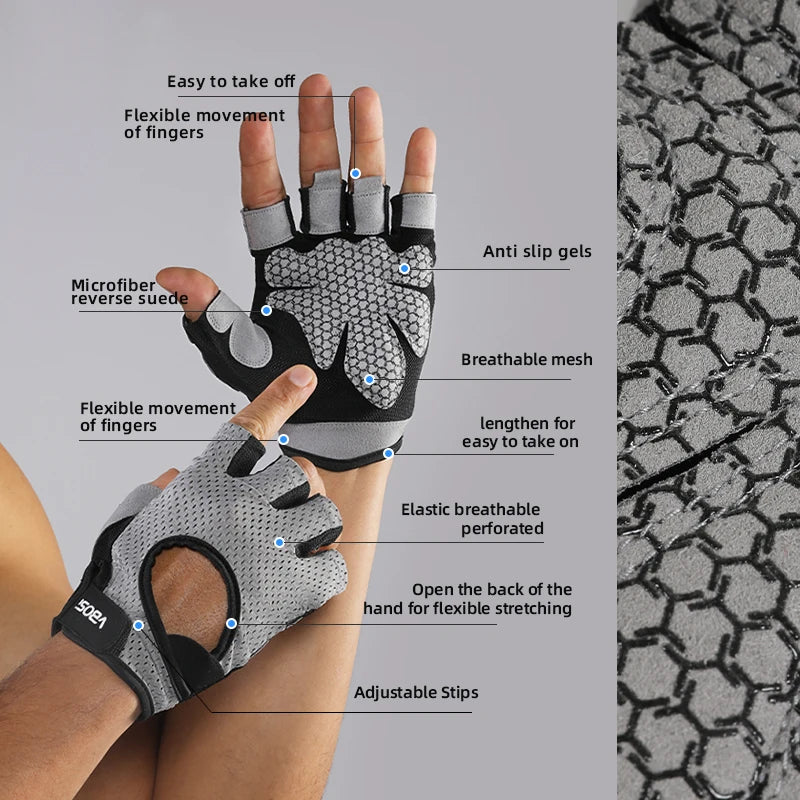 VBOSI Half-Finger Fitness Sports Gloves – Breathable, Non-Slip, Padded Palm for Weightlifting, Cycling & Driving for Women Men