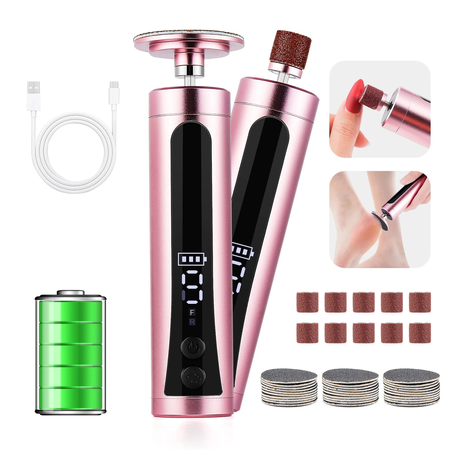Electric Foot File Cuticle Callus Remover Machine Foot Dead Skin Electric Eliminator Pedicure Tools Heel Care Foot Grinder