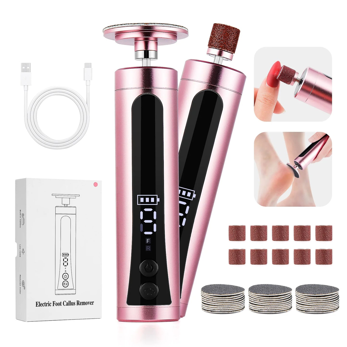 Electric Foot File Cuticle Callus Remover Machine Foot Dead Skin Electric Eliminator Pedicure Tools Heel Care Foot Grinder