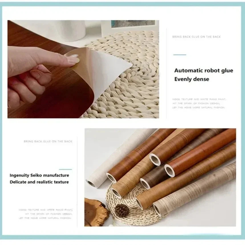 80cm/Wood Grain Vinyl Wallpaper Roll Waterproof Home Desktop Cabinet Door Furniture Renovation Stickers Peel Home Decorations