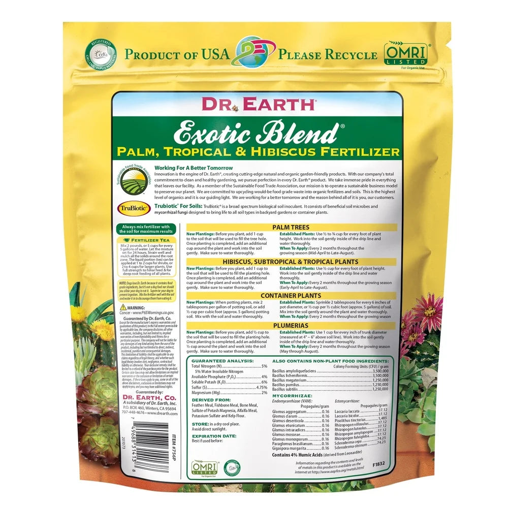 Exotic Blend Palm Fertilizer Tropical Plants Organic Natural Nutrients 6-4-6 4lb Quick Release Hibiscus Plumeria Bougainvillea