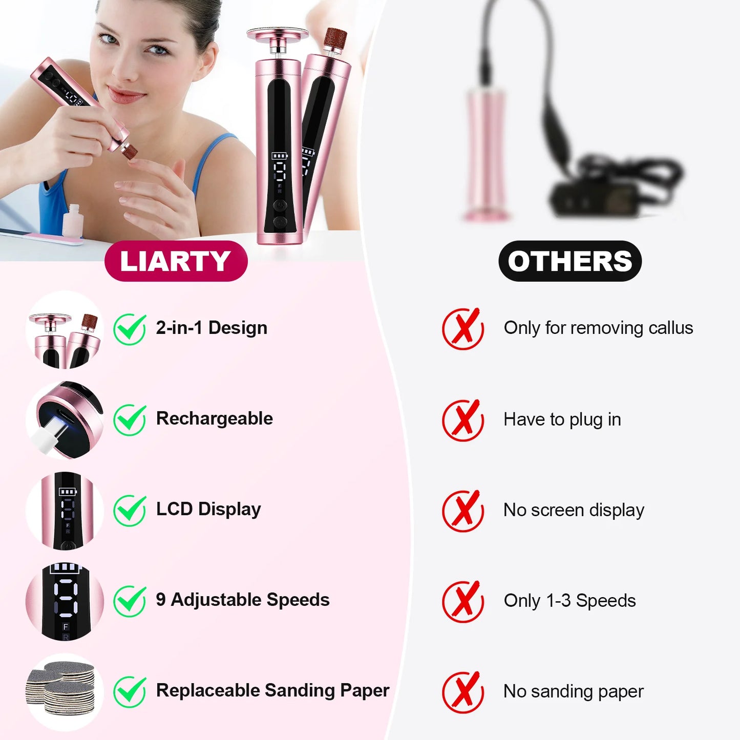 Electric Foot File Cuticle Callus Remover Machine Foot Dead Skin Electric Eliminator Pedicure Tools Heel Care Foot Grinder