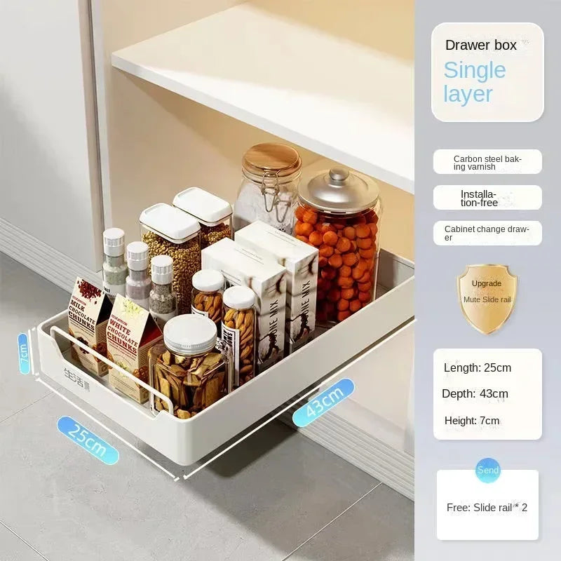Cabinet pull-out basket pull-out kitchen storage rack under sink deep cabinet dish drawer storage box tray spice box storage rac