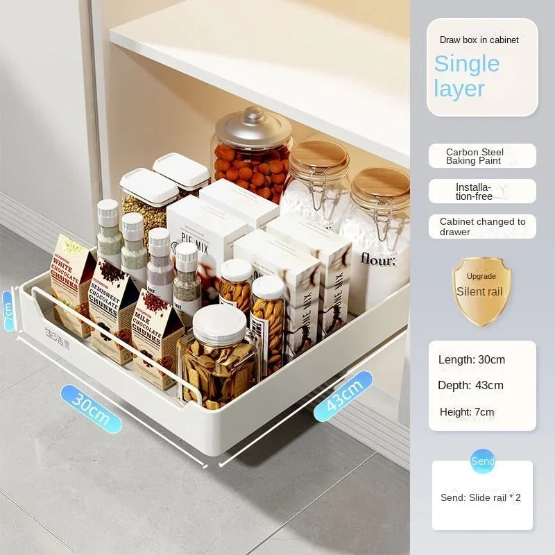 Cabinet pull-out basket pull-out kitchen storage rack under sink deep cabinet dish drawer storage box tray spice box storage rac