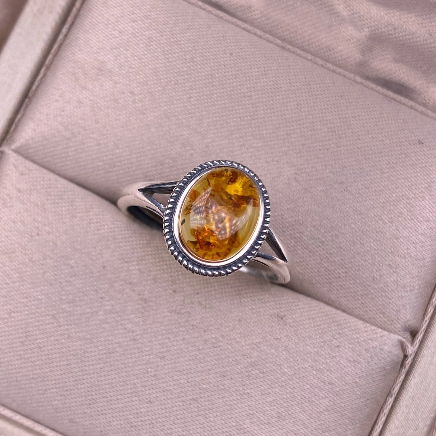 925 Silver Amber Man Ring Natural Amber Jewelry, Organic Gemstone with Inclusions, Handmade Vintage Resin Fossil Ring for Women